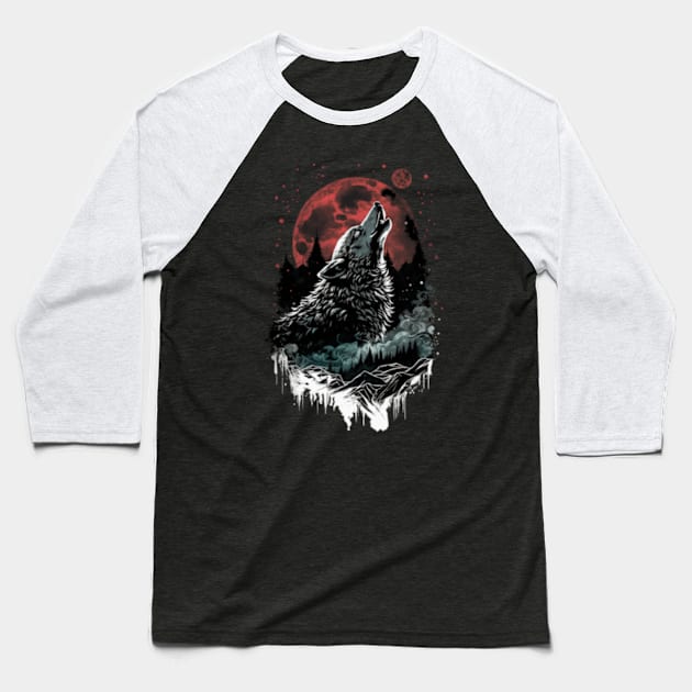 moon wolf Baseball T-Shirt by Mailson